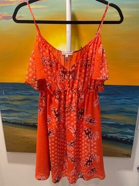 Juicy Couture Orange Floral Ruffle-Sleeve Sundress